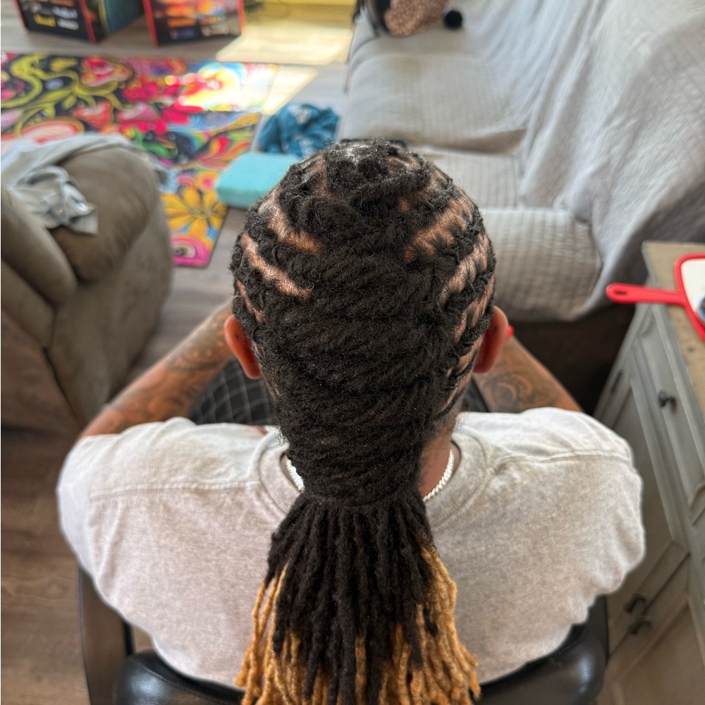 Black and Brown Cornrow Braids with Low Ponytail